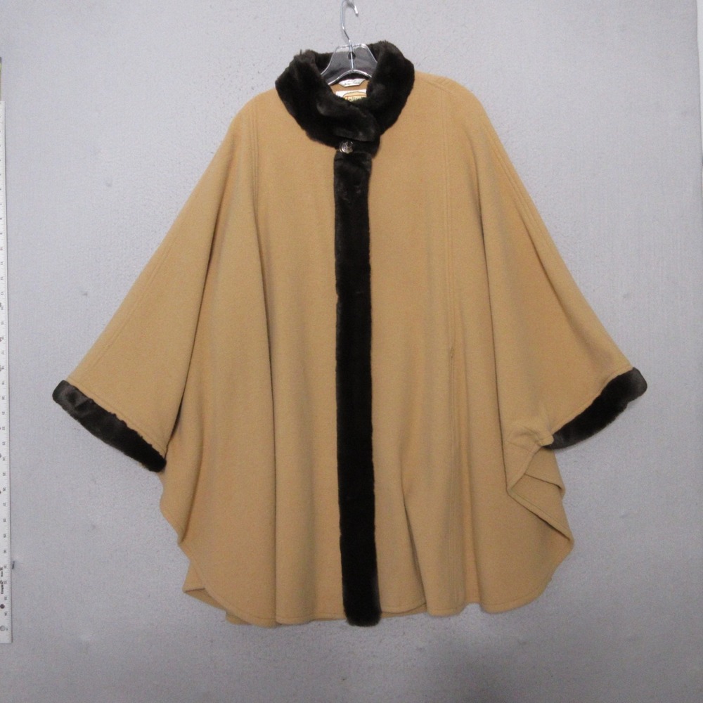 Vintage Talbots Cape Coat Poncho Camel Color Wool Cashmere Fur Trim Old Money